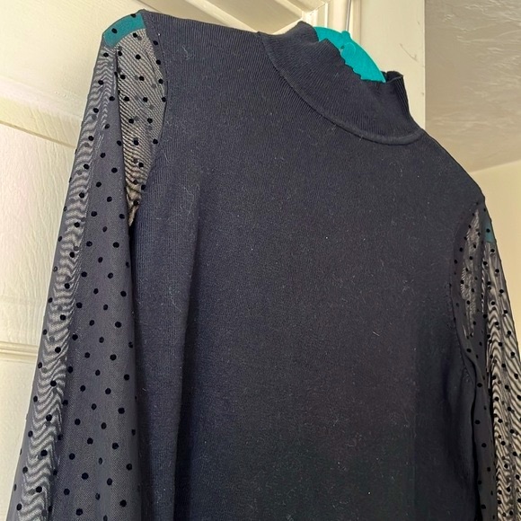 Anne Klein sheer sleeve mock turtleneck statement sweater in jet black - Picture 1 of 6